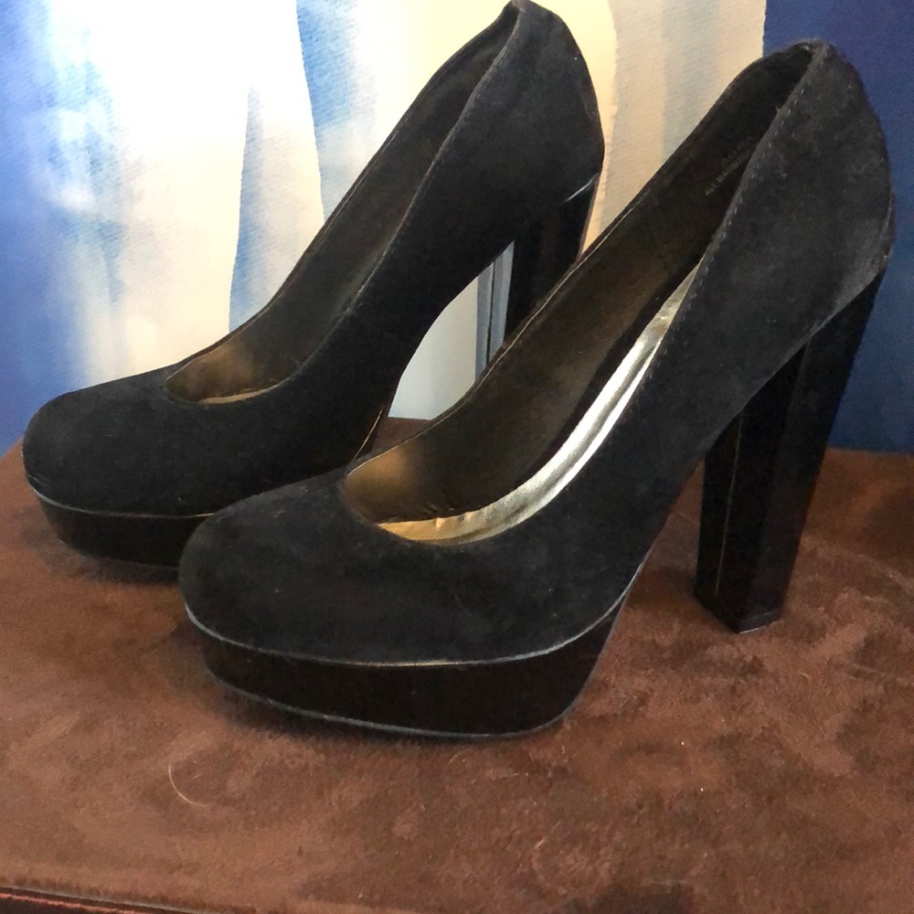 Black velvet platform heels